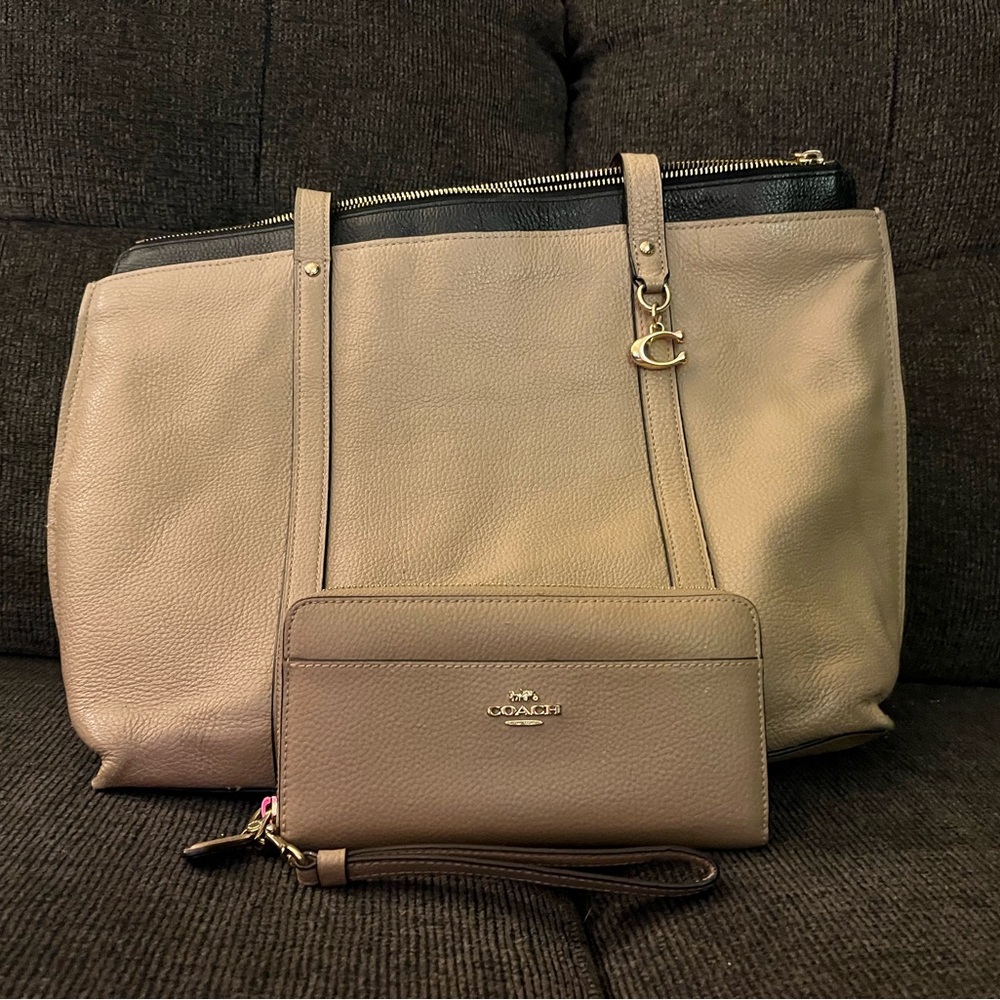 Coach Taupe Tote and Wristlet Set